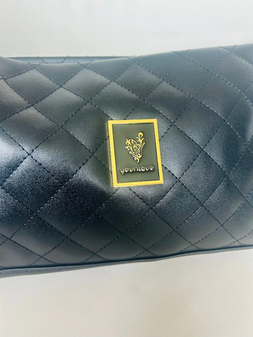 Younique Black Quilted Wristlet with Gold Logo Accent